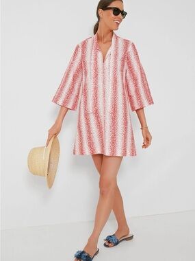 Tuckernuck Coral and White Striped V-Neck kaftan cotton size S